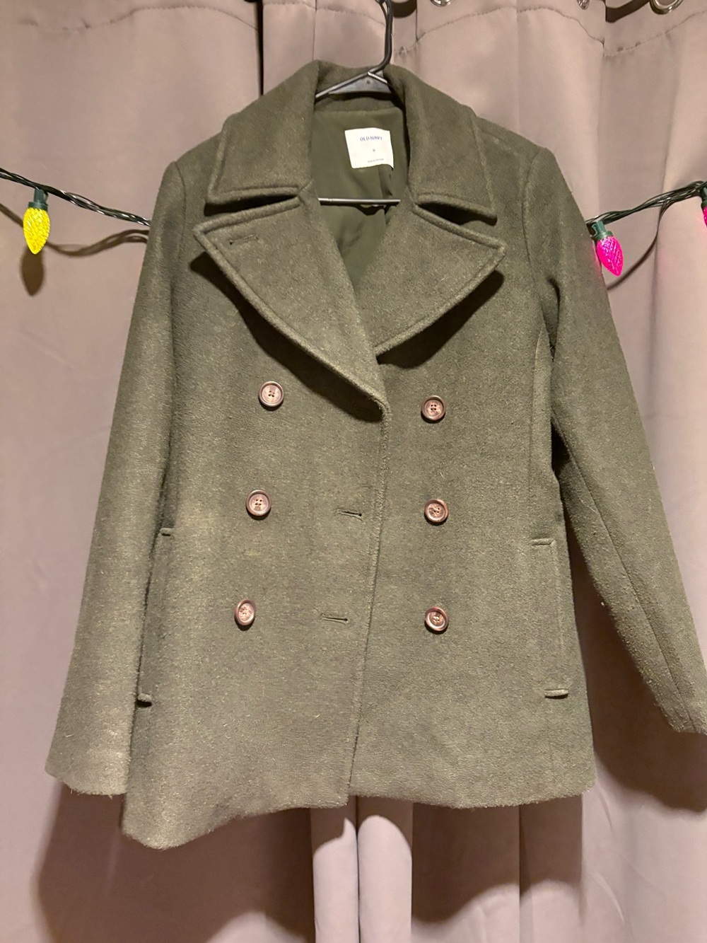 Old Navy Olive Green Double-Breasted Peacoat